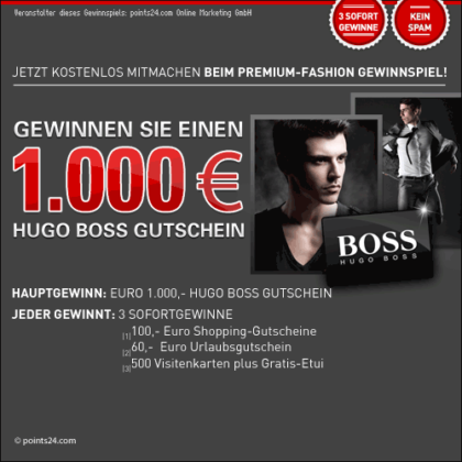 1000 € Hugo Boss Gutschein Gewinnspiel