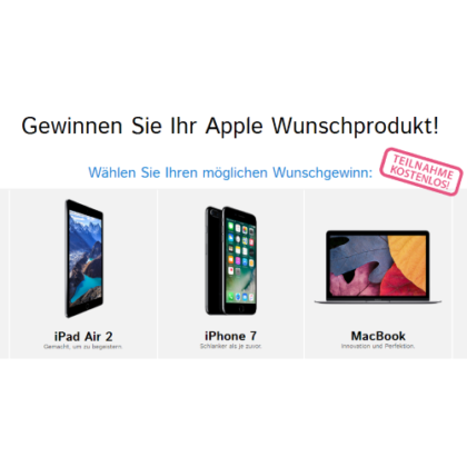 iPad Air 2 oder iPhone 7 oder MacBook Gewinnspiel